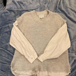 Pink Rose Heather Gray Sweater with Ivory Sleeves